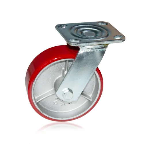 Vista 3 de Nisorpa Juego de 4 ruedas giratorias de acero de 6 pulgadas, ruedas giratorias de poliuretano rojo con cerradura para remolque industrial, muebles