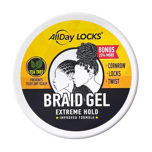 Vista 2 de AllDay Locks Gel para Trenzas (5 oz) Fijación Extrema, Alto Brillo Control de Bordes Sin Frizz ni Escamas Aceite de Árbol de Té, Lavanda