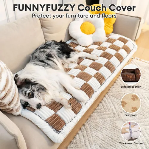 Vista 2 de FUNNY FUZZY Fundas de Sofá para Mascotas, Fundas de Sofá para Perros Lavables Protector de Sofá para Perros Color Crema Fundas de Sofá de Muebles