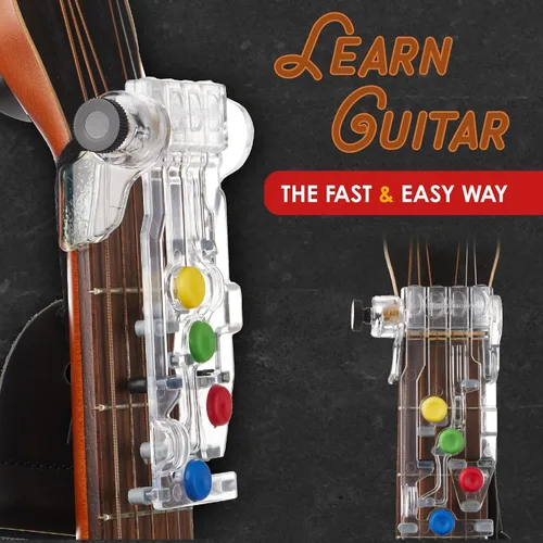 Vista 3 de ChordBuddy “hecho en EE.UU.” - Aprendizaje de guitarra con un ChordBuddy para diestros y un código QR para descargas digitales de libro