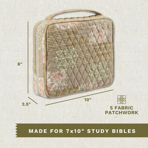 Vista 2 de Bella Taylor Funda acolchada para la Biblia para mujer, estuche grande de estudio para la Biblia, diseño de retazos de rosa camafeo For 7 x 10