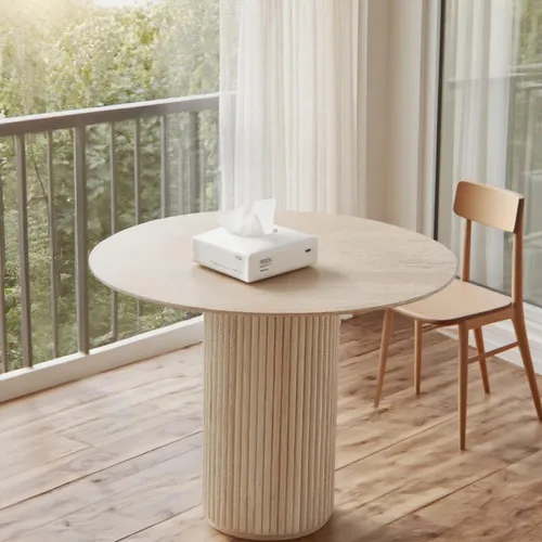 Vista 4 de Mesa de comedor de madera moderna de mediados de siglo, pequeñas mesas de cocina redondas de madera con patas de madera, mesa de comedor redonda