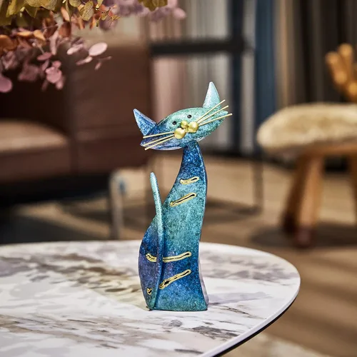 Vista 5 de Aayla Estatuas de gato – Juego de 3 pequeñas figuras azules de gatos acuáticos, adorable regalo para los amantes de los gatos, decoración