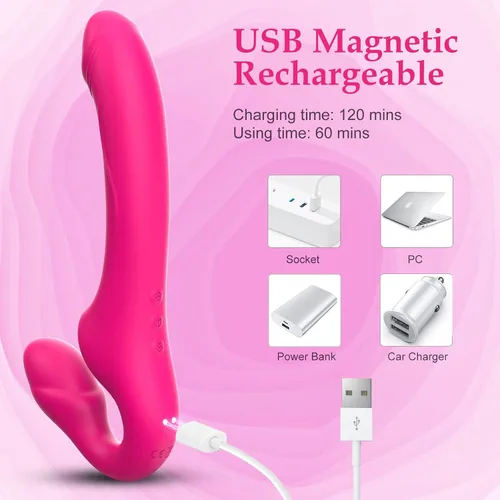 Vista 6 de Consolador sin tirantes de doble extremo con 10 modos y control remoto, de silicona antideslizante, vibrador anal realista para punto G, tapón