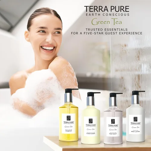Vista 7 de 1-Shoppe Terra Pure Ecobox Kit de Amenidades Jabón de té verde Champú, acondicionador, loción corporal, gel de baño 10.14 oz Artículos