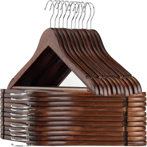 Vista 10 de AMKUFO Perchas de madera para trajes, paquete de 20 perchas de madera antideslizantes con muescas lisas de corte de finlandés, gancho giratorio
