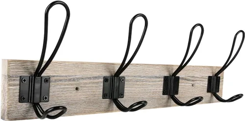 Vista 6 de Perchero de pared, perchero de entrada vintage rústico de madera con 3 ganchos para colgar abrigos y sombreros, riel de zinc fundido