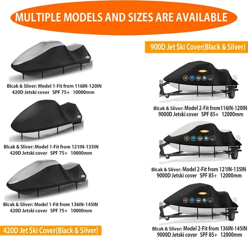 Vista 2 de Cubiertas para Jetski, Cubierta Waverunner 420D mejorada impermeable, cubierta duradera para Jet Ski de 3 plazas con 2 ventilaciones de aire, 4