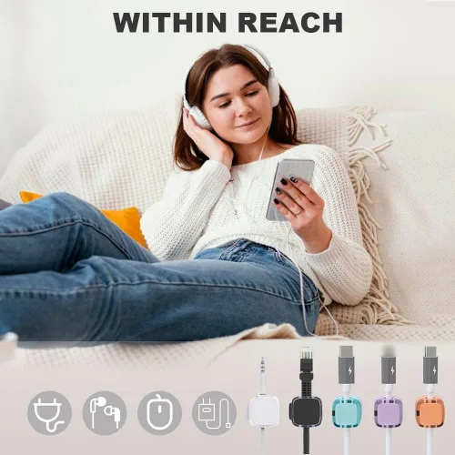 Vista 3 de Paquete de 6 clips magnéticos para cables, soporte organizador de cables, organizador de cables de escritorio con adhesivo fuerte, organizador
