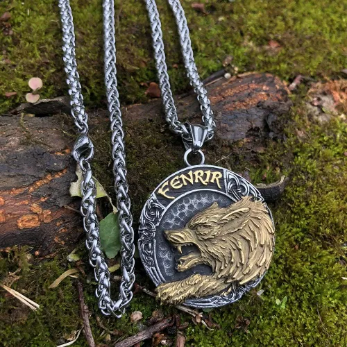 Vista 2 de GuoShuang Collar vikingo nórdico de Odin Wolf para hombres, regalo vikingo, acero inoxidable, colgante vikingo, Acero inoxidable, No es una piedra