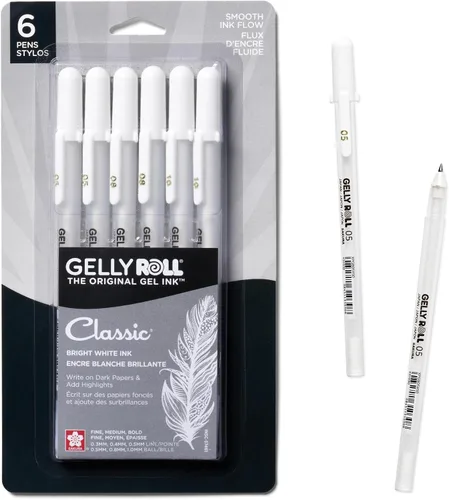 Vista 9 de SAKURA - Bolígrafos de tinta gel Gelly Roll - Puntas medias y gruesas para diario, arte o dibujo - Tinta blanca clásica - Puntas de tamaños variados