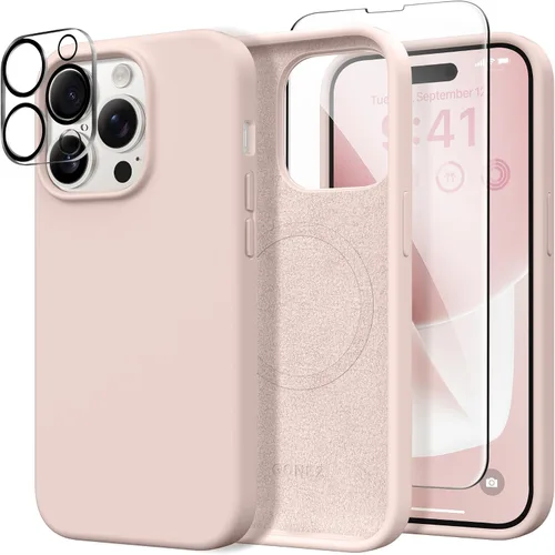 Vista 254 de GONEZ Funda magnética para iPhone 14, compatible con Magsafe, con protector de pantalla + protector de cámara, forro de microfibra antiarañazos