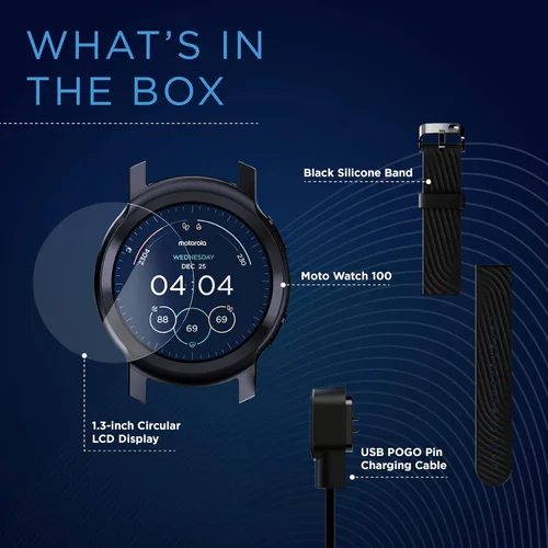 Vista 7 de Motorola Moto Watch 100 - Reloj inteligente con GPS de 1.654 in para hombres y mujeres, batería de 14 días, frecuencia cardíaca 24/7, SpO2, Phanthom
