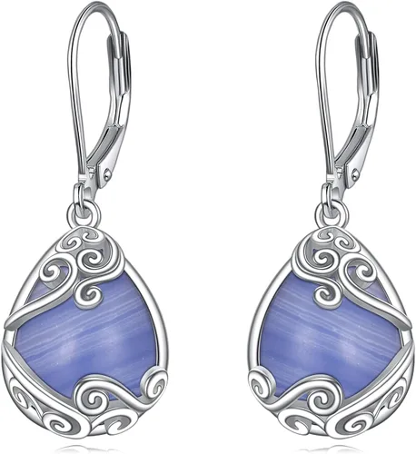 Vista 177 de Aretes colgantes con forma de lágrima de filigrana de piedra lunar de plata de ley 925 con cierre de palanca para mujer, regalos de joyería