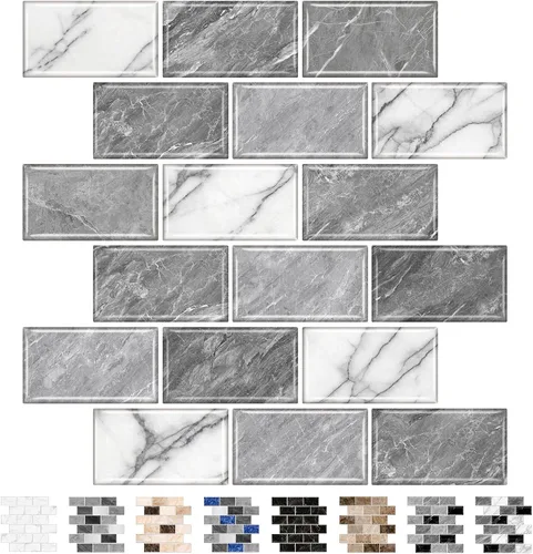Vista 14 de URCOLOR 10 hojas de adhesivos para loseta en muro de cocina, diseño de metro, autoadhesivos, 12 x 12 pulgadas, para loseta en muro de cocina y baño