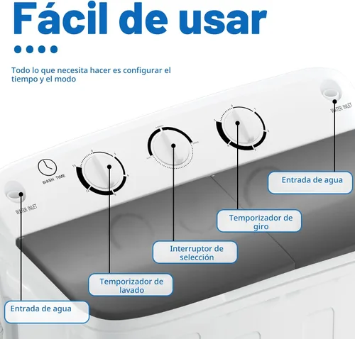 Vista 6 de Erivess - Lavadora portátil de doble tina de 18 libras con estante de secado y 10 perchas, lavadora mini compacta de 11 libras con centrifugadora