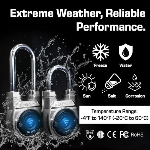 Vista 5 de 5ª generación - Candado inteligente para exteriores – (diseño único, anticorte) Bluetooth y NFC sin llave, seguridad resistente a la intemperie