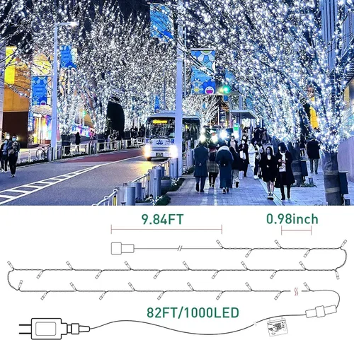 Vista 5 de Quntis Luces de Navidad en cadena de racimo de 1000 LED de 82 pies – 8 modos de luces de árbol de Navidad – Luces de Navidad impermeables