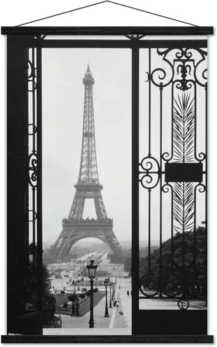 Vista 8 de Trends International Póster de pared de la Torre Eiffel - Puerta VIew, 14.725 x 22.375 pulgadas, versión enmarcada de madera de granero