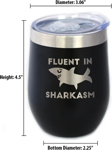 Vista 6 de Personalizado Fluido en Sharkasm - Vaso Tumbler de Vino Personalizado de Tiburón Divertido con Tapa Deslizante - Taza Aislada de Acero Inoxidable