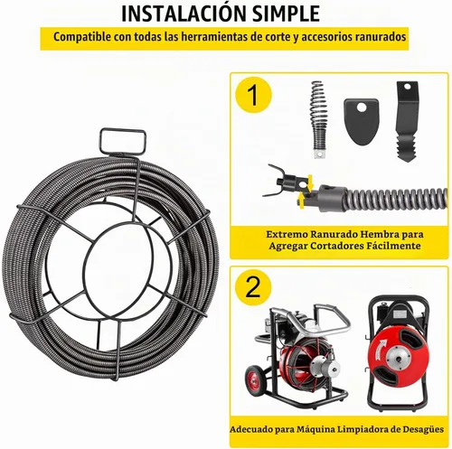 Vista 6 de VEVOR Cable de limpieza de desagüe de 50 pies x 1/2 pulgada, cable de alcantarillado de núcleo sólido, cable de auger de desagüe, cable de limpieza