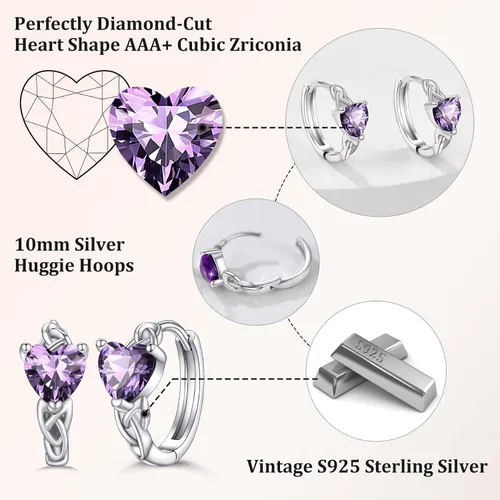 Vista 4 de Bestyle Sterling Silver Celtic Earrings with Birthstone for Women, HoopCrossHeartCeltic Knot Celtic Birthstone Earrings for Women, Great Birthday