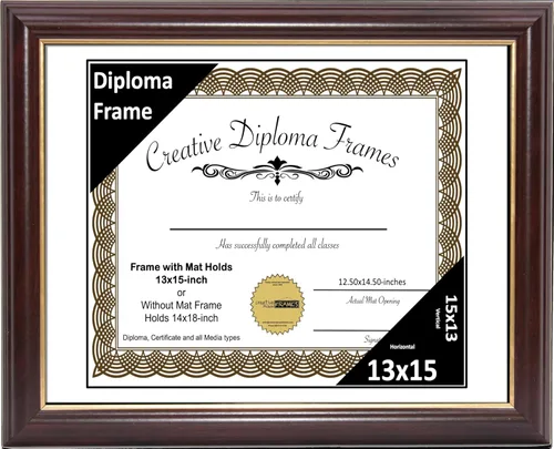 Vista 53 de Creative Picture Frames Marco para Diploma de Caoba con Borde Dorado de 12x16 pulgadas con Vidrio y Paspartú Negro y Colgadores de Pared Instalados