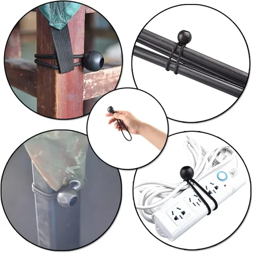 Vista 3 de 50 cuerdas elásticas de bola de 6 pulgadas, cuerda elástica resistente con lazos de bola para toldo, lona, camping, carpa de carga, color negro