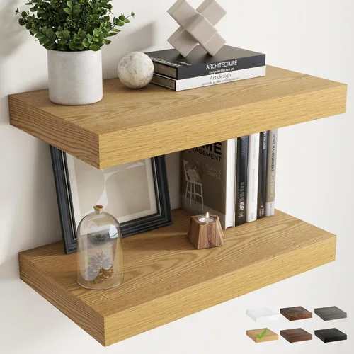 Vista 49 de Juego de 2 estantes flotantes de 16 pulgadas para pared, estantes de baño de grano de madera de 12 pulgadas de profundidad con soportes invisibles