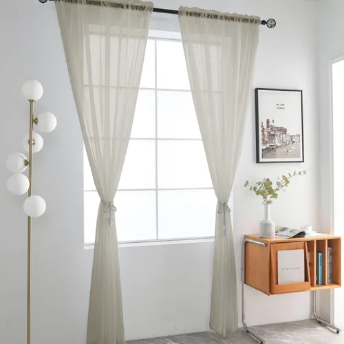 Vista 2 de SpaceDresser Paneles de cortina básica de gasa transparente con bolsillo para barra, color gris antiguo, 1 par de 2 paneles de 52 pulgadas de ancho