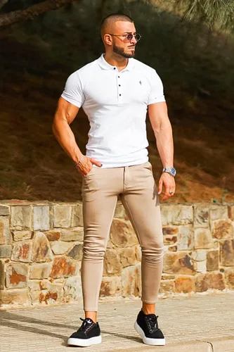 Vista 5 de Pantalones de vestir para hombre, ajustados, elásticos, a cuadros, pierna ajustada