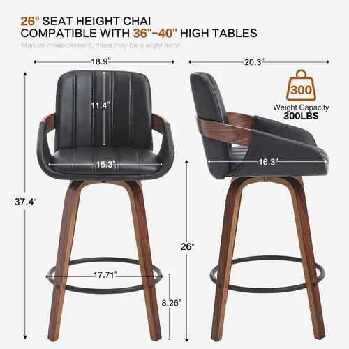Vista 2 de VipDesk - Taburetes de bar giratorios, taburetes de bar de 26" de altura de mostrador con respaldo y brazos, sillas de bar tapizadas modernas