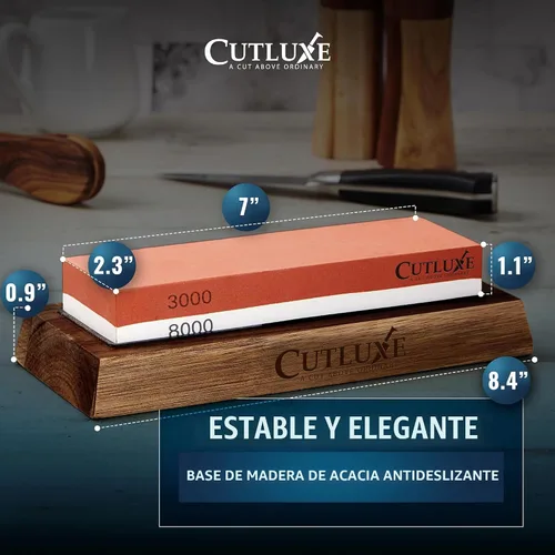 Vista 7 de Cutluxe Afilador de cuchillos Whetstone – Kit de piedra de afilar, profesional de 4 lados grano 400/1000/3000/8000, base de madera de acacia