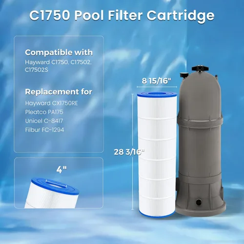 Vista 2 de Future Way Cartucho de filtro de piscina C1750 de repuesto para Hayward C1750, reemplazo para Hayward CX1750RE, Pleatco PA175, Unicel C-8417, Filbur