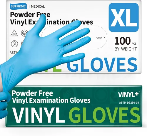 Vista 14 de Supmedic Vinyl Disposable Exam Gloves, 4Mil Powder-Free Latex-Free Food Grade Cooking Cleaning Medical Glove Blue 100&1000 Ct