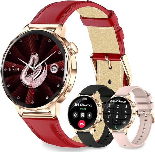 Vista 9 de Relojes inteligentes para mujer, reloj inteligente de 1.27 pulgadas (respuesta/hacer llamadas) compatible con teléfonos iPhone/Android, reloj Negro