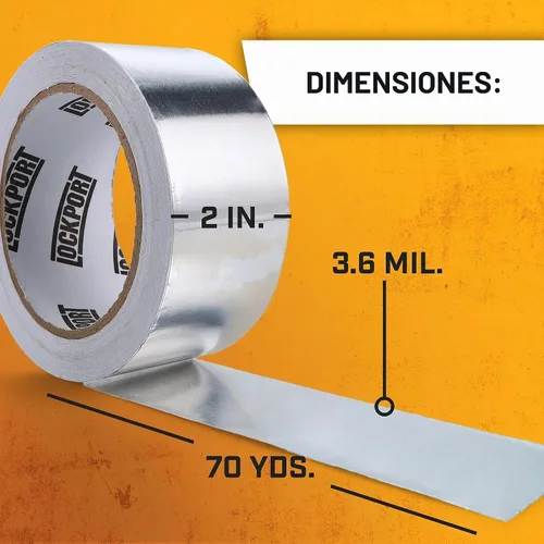 Vista 2 de Cinta de papel de aluminio Lockport 2 pulgadas x 70 yardas - Cinta de aluminio - Sellado de conductos HVAC, ventilación de secadora, cinta