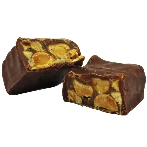 Vista 6 de Goldenberg's Masticables de cacahuete de chocolate negro – Goldenberg's Milk Chocolate Peanut Chews – Surtido de mini barras de caramelo a granel