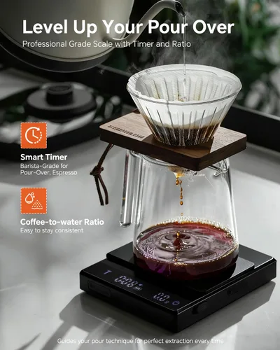 Vista 2 de Báscula de café recargable con temporizador, gran escala digital de vertido, precisión de 4.4 lbs/0.00 oz para peso de espresso, goteo, tara Negro