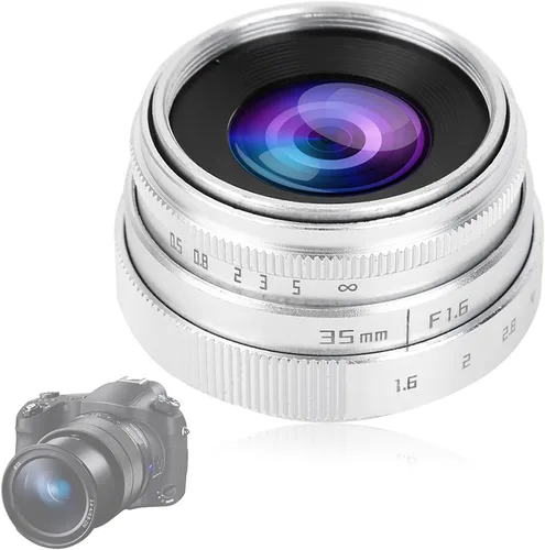 Vista 5 de Lente de cámara 1.378 in F1.6 CCTV C Mount enfoque manual Lente de apertura grande para lente M4/3 Fx Moun Arte y fotografía de belleza (plata)