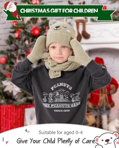 Vista 6 de Conjunto de gorro de invierno para niños y niñas de 0, 6, 12 meses, 1, 2, 3, 4-8 años