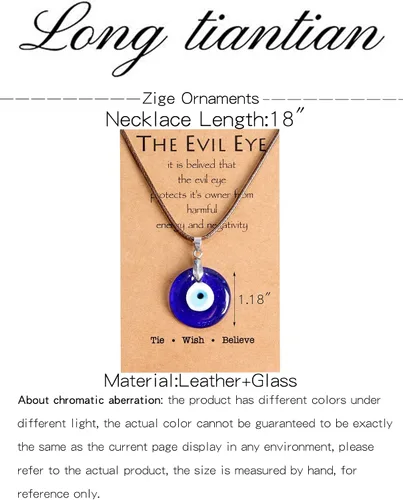 Vista 7 de Long tiantian Evil Eye Pendant Necklace for Women Blue Turkish Leather Rope Big Eye Necklace Ojo Necklace Third Eye Lucky Protection Necklace