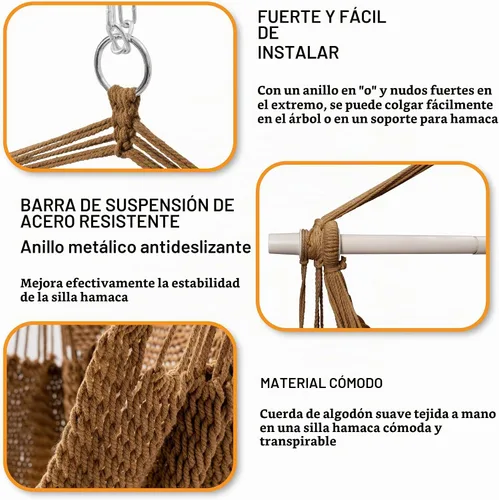Vista 5 de Lazy Daze - Silla colgante de cuerda para columpio, silla de hamaca de Natural