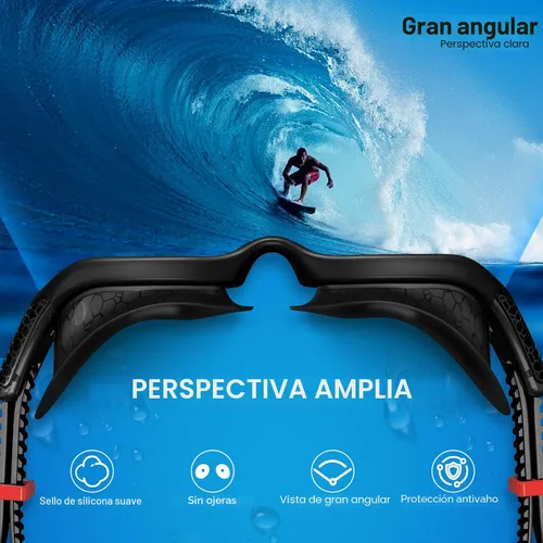 Vista 7 de Whale Gafas de natación, gafas antivaho HD, unisex, 100% protección UV, diseño antivaho transparente visión submarina de gran angular Negro