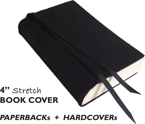 Vista 4 de Fundas de libro pequeñas de 4 pulgadas para libros de tapa blanda o tapas duras, 4 x 6, funda de tela elástica negra, funda de libro de bolsillo
