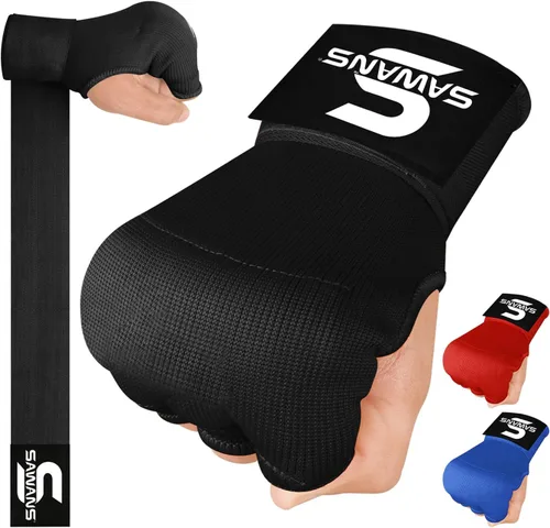 Vista 2 de SAWANS Guantes interiores de boxeo para protección de manos, correas largas elásticas, acolchadas para artes marciales, guantes de combate