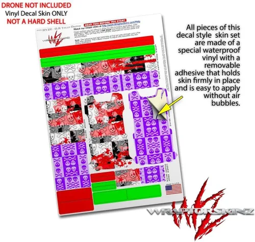 Vista 4 de Skin Decal Wrap 2 Pack Compatible with DJI Ryze Tello Checker Skull Splatter Red Drone NOT Included