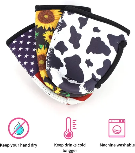 Vista 4 de 3 Pack de fundas aisladas reutilizables de neopreno con asa para soda, bebida energética, refresco, cerveza, seltzer duro, fundas para latas de 12