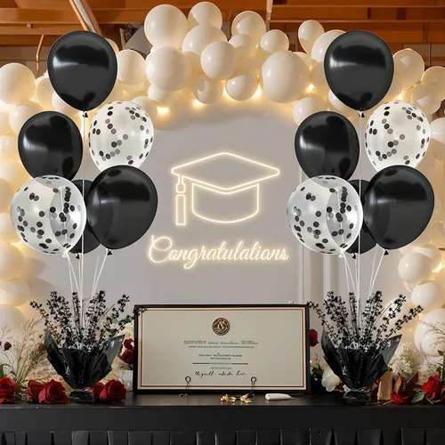 Vista 5 de 2 Juego de Globos de Mesa Negros con Spray de Aluminio para Centro de Mesa con Globos Negros y de Confeti, Kit de Soporte para Decoración de Mesa