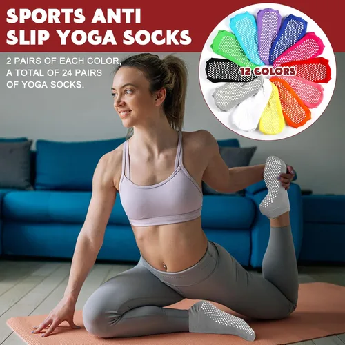 Vista 5 de Jspupifip 24 pares de calcetines de agarre de pilates a granel para mujeres, calcetines de yoga antideslizantes para el hogar, hospital, calcetines